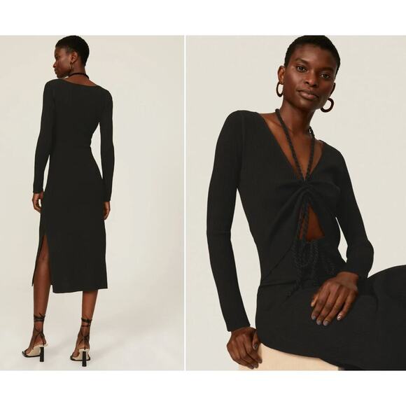 Nicholas Sheath V-neck Long Cut Out Sleeves Dress in Black SZ M $395 - Picture 3 of 15